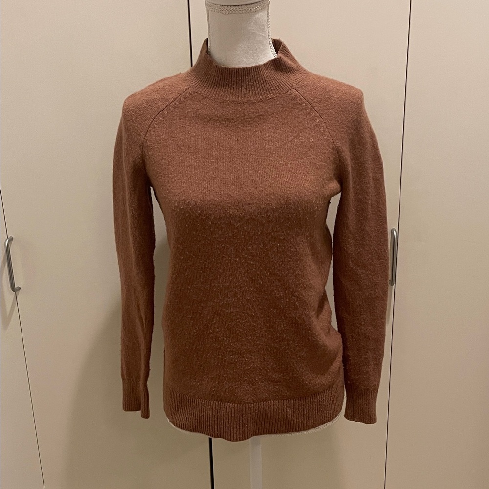 Loft brown mock neck merino wool blend sweater XS